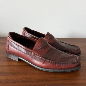 E.T. Wright Penny Loafers Leather Burgundy Slip On Dress Shoes Men's 10D